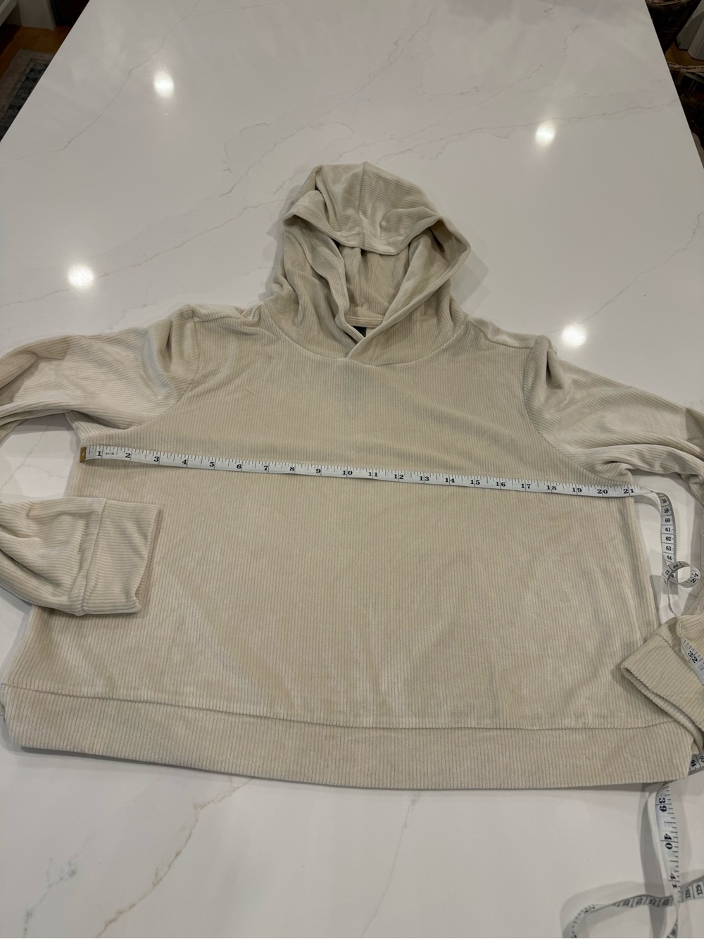 Vuori Haven Hoodie in Bone Cream Crewneck Hoodie Pullover Ribbed Velour - Picture 8 of 12